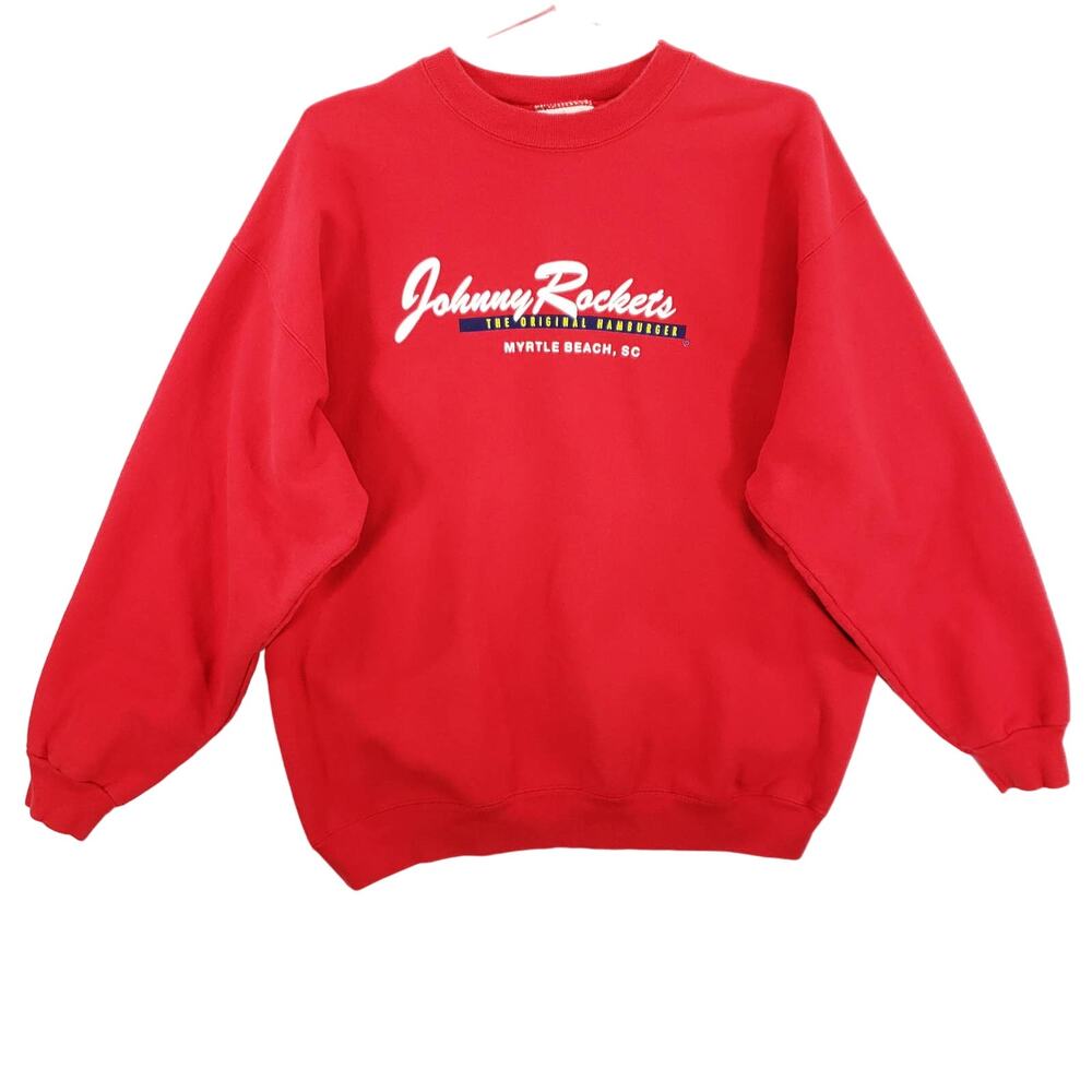 Johnny Rockets Sweater Mens L Red Myrtle Beach South Carolina Pullover Crew Neck